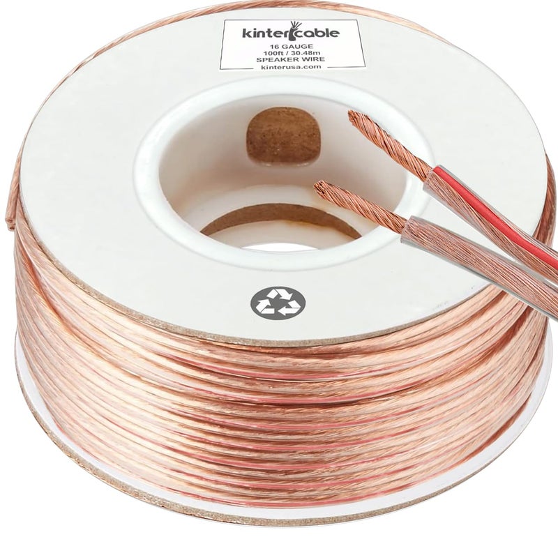 Kinter Cable 100ft 14-Gauge Audio Stereo Speaker Wire 30.48 Meters 2 Conductor Polarity Marked Clear PVC, CCA, Spool in Box, for Home Theater, HiFi, Surround, Car Audio, 117 High Strand Count (.15 OD) - Image 1